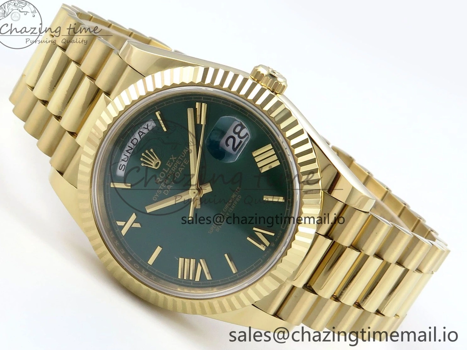 MiroTime 0325 Day Date 40 YG 228238 Noob 1:1 Best Edition Green Roman Dial on President Bracelet A2836 (Gain Weight) Youthful 796